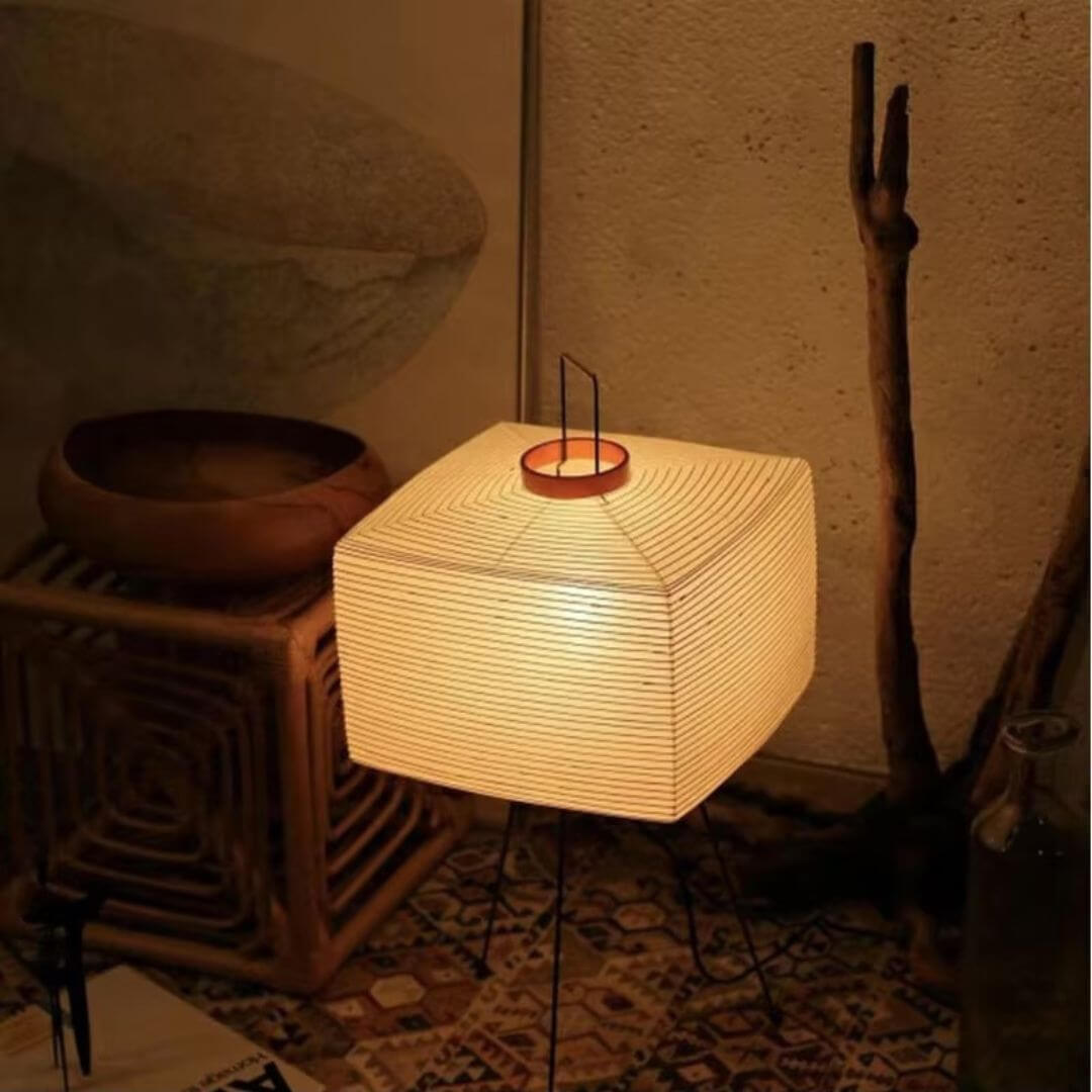 Wabi-Sabi Rice Paper Square Lantern Lamp